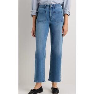 Quince Bella Stretch Patch Pocket Wide Leg Jeans Medium Wash Cropped Ankle 29